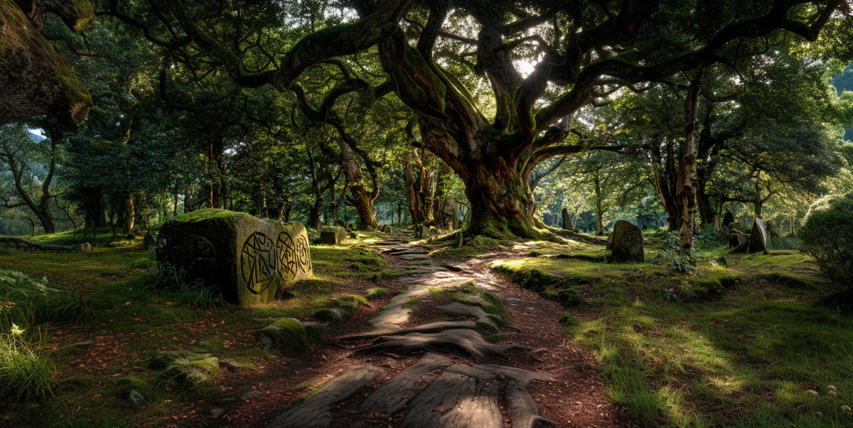 Ancient Druid Grove with Massive Oak Trees